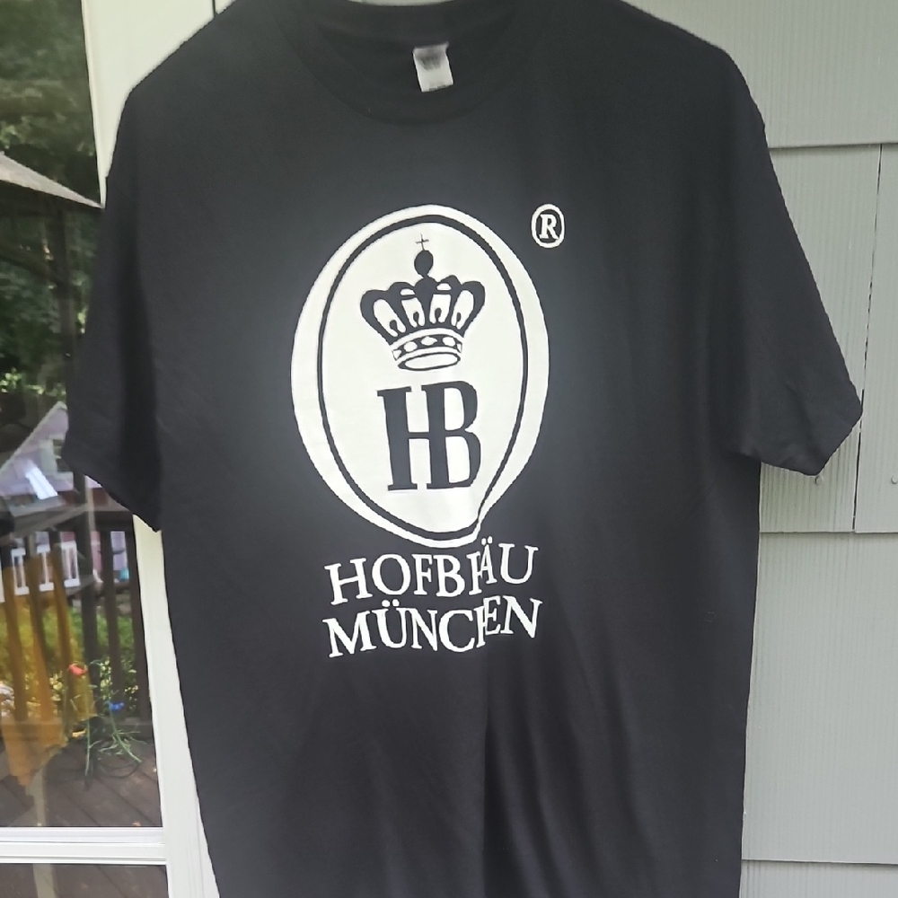 Beer Brand Hofbrau Munchen Gildan Black Short Sleeve Tee with Iconic Logo
